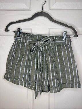 Altar'd State Olive & White Striped High-Waist Shorts 100% Cotton Size Small GUC